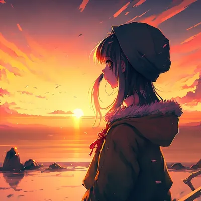 Premium Photo | Anime girl watching the sunset 3d illustration