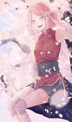 Sakura (artist), long hair, pink eyes, smiling, one arm up, looking away,  looking at viewer, portrait display, anime girls, cherry blossom, brunette,  earring, sweater, sunlight, blushing, purple shirt, spring, trees, floral,  purple