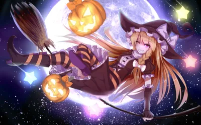 pumpkin, anime girls, stars, Touhou, night, blonde - wallpaper #112747  (2000x1250px) on Wallls.com