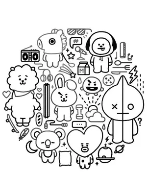 Раскраски БТ21 | Bts drawings, Coloring pages, Cute doodles