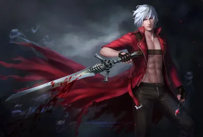 Dante character from devil may cry 5 with 2010s anime trait