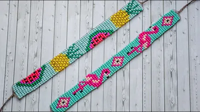 Summer beaded BRACELETS on the loom. Flamingo and watermelon - YouTube