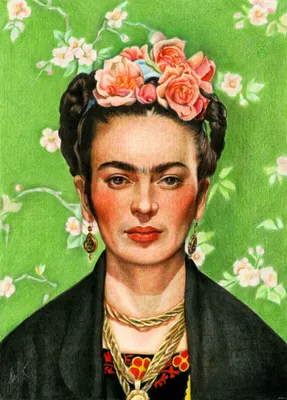 Кало (Kahlo) Фрида (1907-1954) «Автопортрет с попугаем». 1940-е. Бумага,  ... | Аукционы | Аукционный дом «Литфонд»