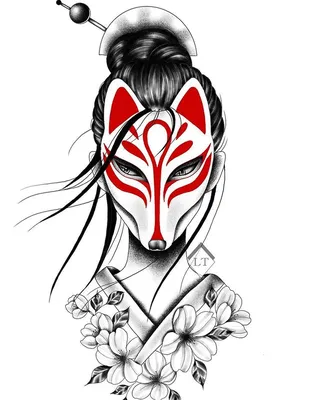 Тату эскиз Япония маска кицунэ кимоно сакура азиатка Девушка tattoo design  sketch japan mask kitsune … | Азиатские татуировки, Японские татуировки  дракона, Рисунки