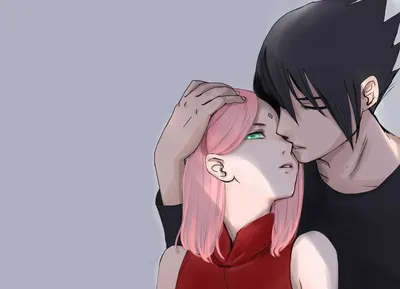 Обои на рабочий стол Uchiha Sasuke / Учиха Саске и Sakura Haruno / Сакура  Харуно собираются поцеловаться из аниме Наруто / Naruto, обои для рабочего  стола, скачать обои, обои бесплатно