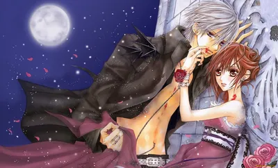 Обои Аниме Vampire Knight, обои для рабочего стола, фотографии аниме,  vampire, knight, кровь, рыцарь-вампир, kiryu, zero, yuuki, cross, девушка,  парень, ночь, луна, розы, лепестки Обои для рабочего стола, скачать обои  картинки заставки