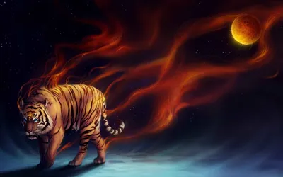 Скачать обои тигр, арт, фэнтези, tiger, art разрешение 2560x1600 #79159