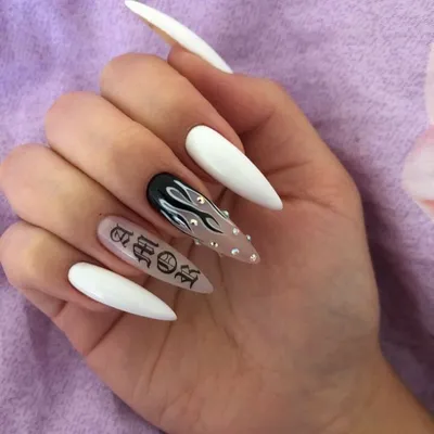 Маникюр на длинные ногти | Grunge nails, Edgy nails, Cute acrylic nails