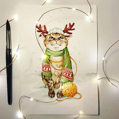 Christmas Cat 😸 🌲 Коты и новый год- это прекрасные вещи, а новогодний кот  уж точно бес… | Рождественские иллюстрации, Рождественские картины,  Акварельные открытки