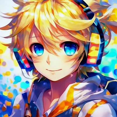 Len Kagamine. Anime art, белый фон…» — создано в Шедевруме