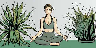 Пожилая Смешная Женщина Позе Лотоса Yoga Делает Медитацию Внимательность  Практика Векторное изображение ©tatttden 440860874