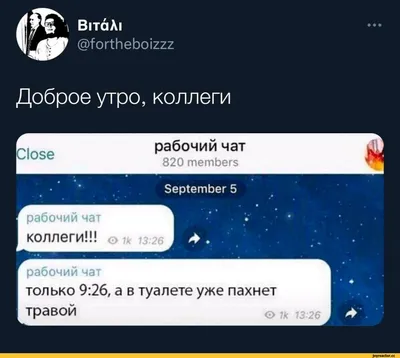 S BitoAi @fortheboizzz Доброе утро,коллеги рабочий чат 820 members  September 5 рабочий ча / трава :: утро понедельника :: работа / смешные  картинки и другие приколы: комиксы, гиф анимация, видео, лучший  интеллектуальный юмор.